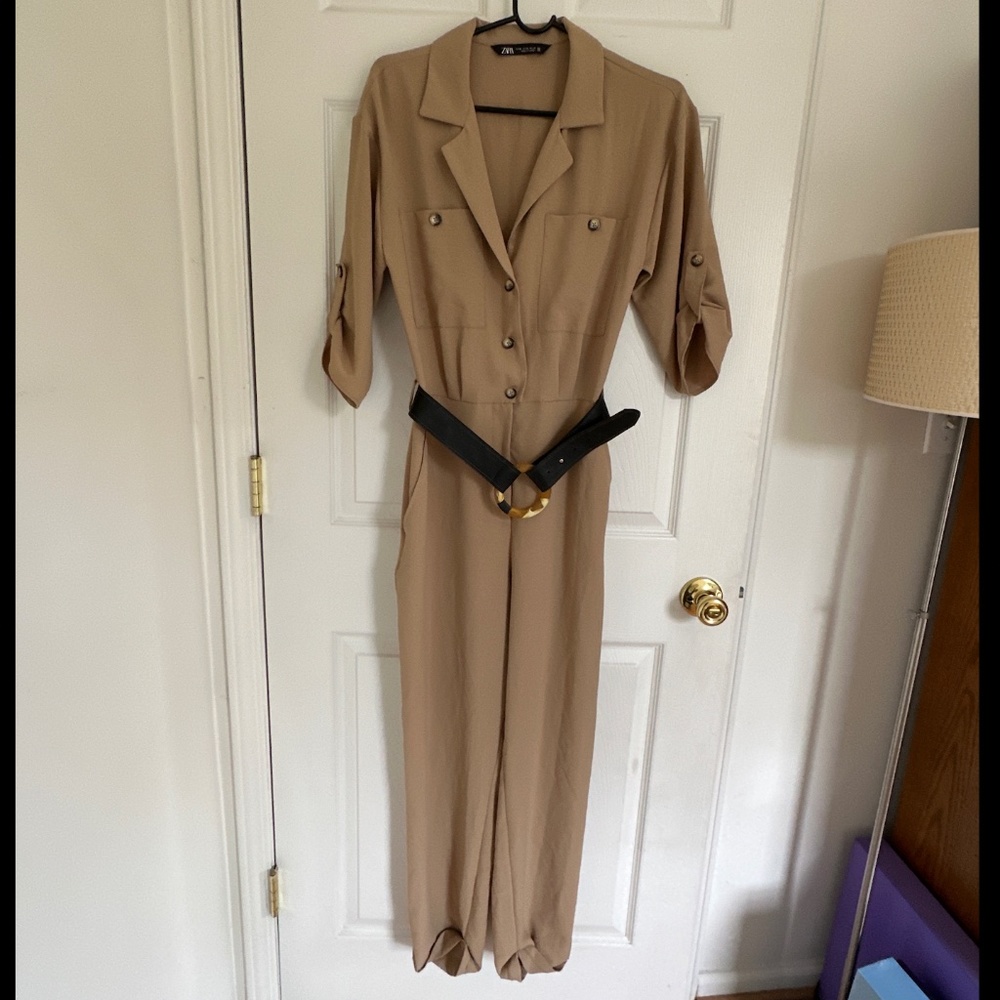 Zara, Belted Jumpsuit, Camel/Beige, XS, Like New